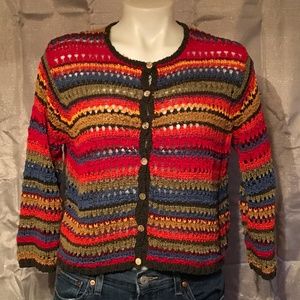 Ladies multi colored button up sweater size L